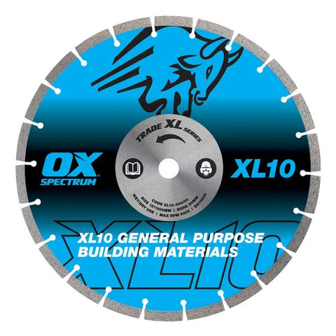 OX XL10/230/22 230mm General Purpose Diamond Blade for cutting concrete, bricks, and building materials.